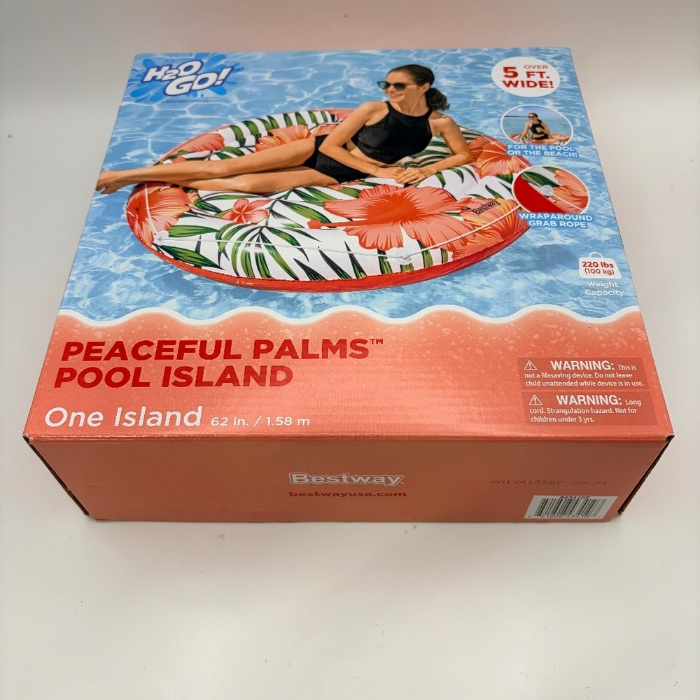 Bestway Peaceful Palms Pool Float Island 62” Tropical Inflatable Raft